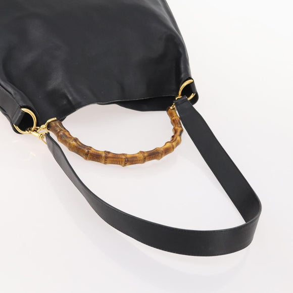 GUCCI Bamboo Shoulder Bag Leather Nylon 2way 2 Set Black Auth ti3966