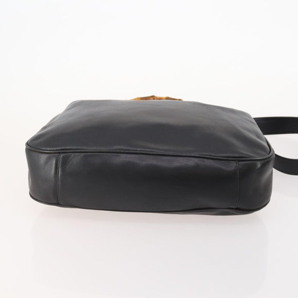 GUCCI Bamboo Shoulder Bag Leather Nylon 2way 2 Set Black Auth ti3966