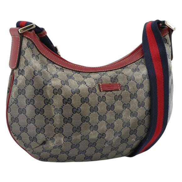 GUCCI GG Crystal Sherry Line Bag Coated Canvas Navy Gold 181092 Auth ti3970