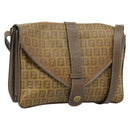 FENDI Zucchino Canvas Shoulder Bag Coated Canvas Beige Gold Auth ti3975-1