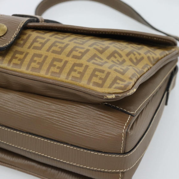 FENDI Zucchino Canvas Shoulder Bag Coated Canvas Beige Gold Auth ti3975
