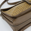 FENDI Zucchino Canvas Shoulder Bag Coated Canvas Beige Gold Auth ti3975-11