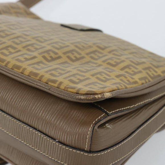 FENDI Zucchino Canvas Shoulder Bag Coated Canvas Beige Gold Auth ti3975