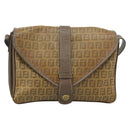 FENDI Zucchino Canvas Shoulder Bag Coated Canvas Beige Gold Auth ti3975-2
