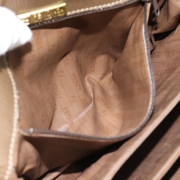 FENDI Zucchino Canvas Shoulder Bag Coated Canvas Beige Gold Auth ti3975
