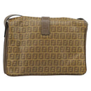 FENDI Zucchino Canvas Shoulder Bag Coated Canvas Beige Gold Auth ti3975-3
