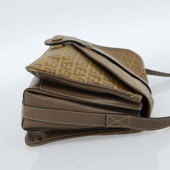 FENDI Zucchino Canvas Shoulder Bag Coated Canvas Beige Gold Auth ti3975