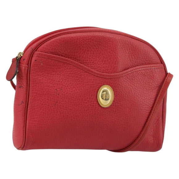 Christian Dior Shoulder Bag Leather Red Gold Auth ti3976