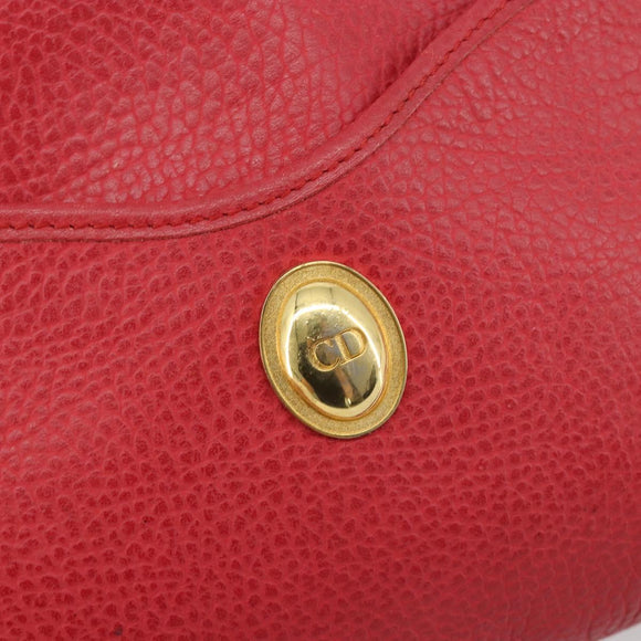 Christian Dior Shoulder Bag Leather Red Gold Auth ti3976