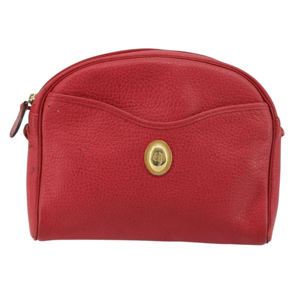 Christian Dior Shoulder Bag Leather Red Gold Auth ti3976