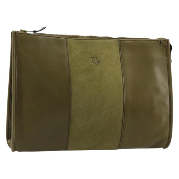 Christian Dior Clutch Bag Leather Green Gold Auth ti3979