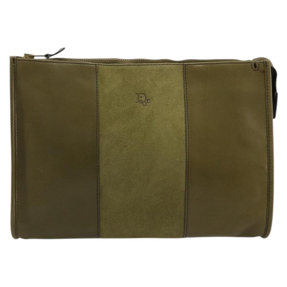 Christian Dior Clutch Bag Leather Green Gold Auth ti3979