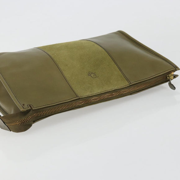 Christian Dior Clutch Bag Leather Green Gold Auth ti3979