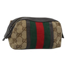 GUCCI GG Canvas Web Sherry Line Pouch Beige 256639 Auth ti3981-1