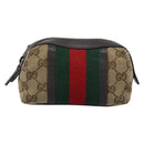 GUCCI GG Canvas Web Sherry Line Pouch Beige 256639 Auth ti3981-13