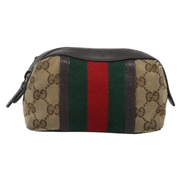 GUCCI GG Canvas Web Sherry Line Pouch Beige 256639 Auth ti3981