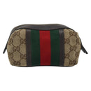 GUCCI GG Canvas Web Sherry Line Pouch Beige 256639 Auth ti3981-2