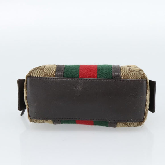 GUCCI GG Canvas Web Sherry Line Pouch Beige 256639 Auth ti3981