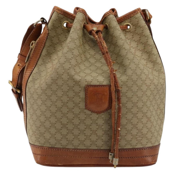 CELINE Macadam Canvas Shoulder Bag PVC Beige Gold Auth ti3982