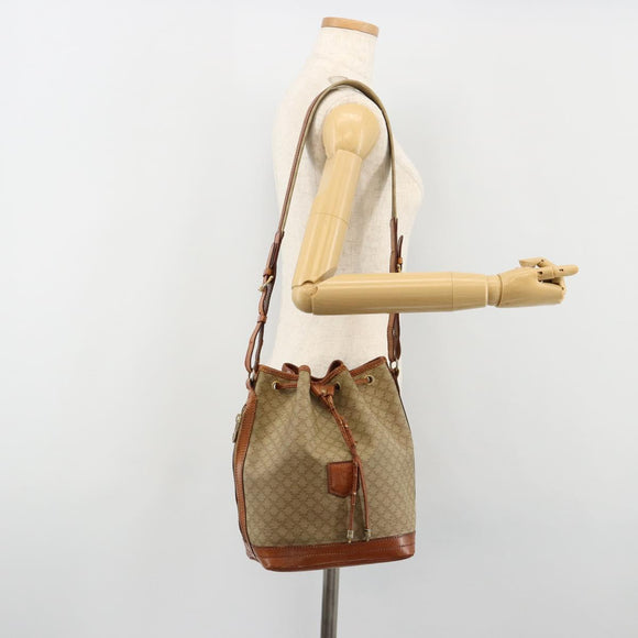 CELINE Macadam Canvas Shoulder Bag PVC Beige Gold Auth ti3982
