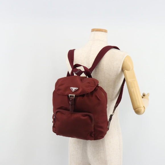 PRADA Backpack Nylon Red Silver Auth ti3983A
