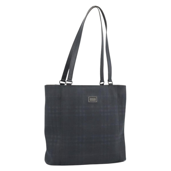 BURBERRY Nova Check Tote Bag PVC Navy Silver Auth ti3984