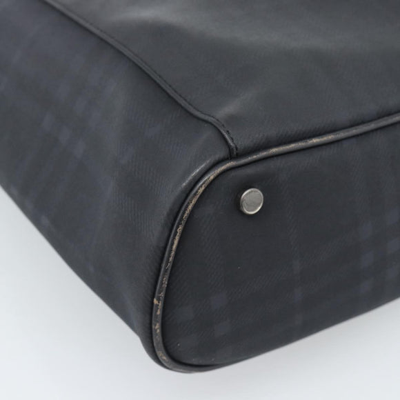 BURBERRY Nova Check Tote Bag PVC Navy Silver Auth ti3984