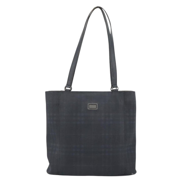 BURBERRY Nova Check Tote Bag PVC Navy Silver Auth ti3984