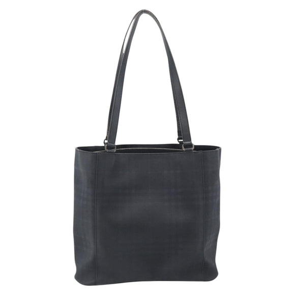 BURBERRY Nova Check Tote Bag PVC Navy Silver Auth ti3984
