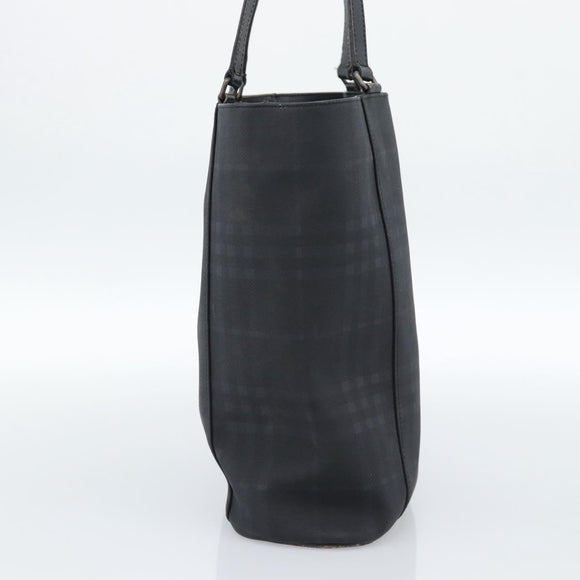BURBERRY Nova Check Tote Bag PVC Navy Silver Auth ti3984