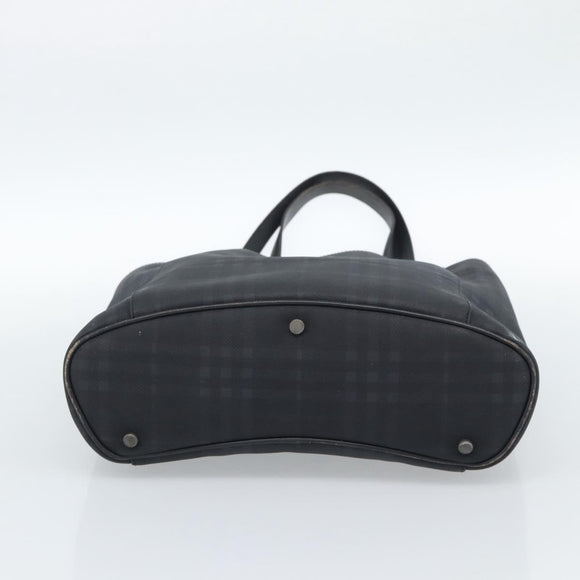 BURBERRY Nova Check Tote Bag PVC Navy Silver Auth ti3984