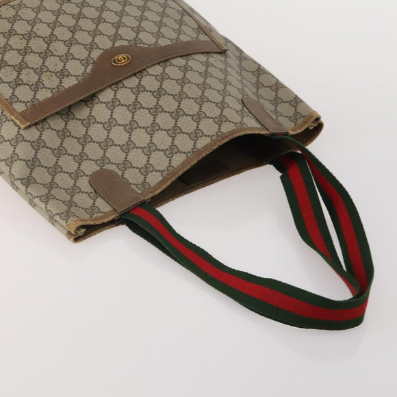 GUCCI GG Supreme Web Sherry Line Tote Bag PVC 2 Set Beige Auth ti3987