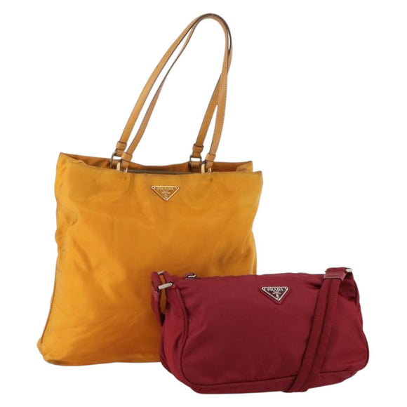 PRADA Shoulder Bag Nylon 2 Set Orange Red Auth ti3988