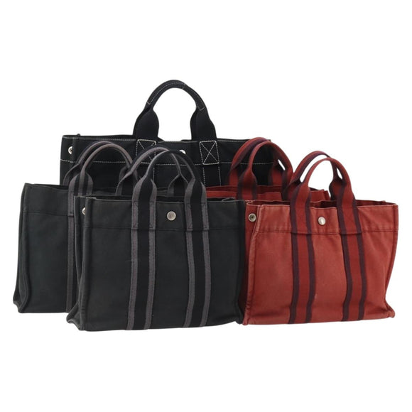 HERMES Fourre Tout Hand Bag Cotton 5 Set Red Gray Black Auth ti3989
