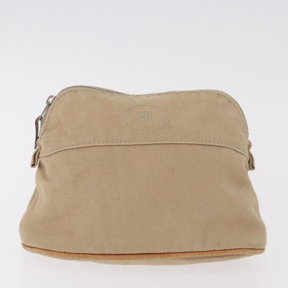 HERMES Pouch Canvas Leather 5 Set Beige Pink Purple Auth ti3991