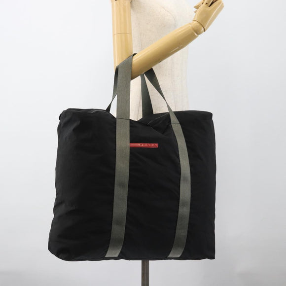 PRADA Sports Line Tote Bag Nylon Black Silver Auth ti3994