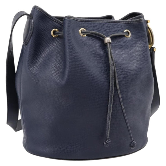 Christian Dior Purse Shoulder Bag Leather Navy Gold Tone Auth ti3995