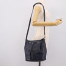 Christian Dior Purse Shoulder Bag Leather Navy Gold Tone Auth ti3995-21