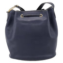 Christian Dior Purse Shoulder Bag Leather Navy Gold Tone Auth ti3995-2