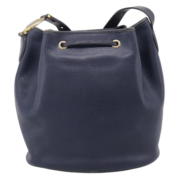 Christian Dior Purse Shoulder Bag Leather Navy Gold Tone Auth ti3995