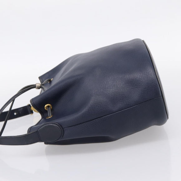 Christian Dior Purse Shoulder Bag Leather Navy Gold Tone Auth ti3995