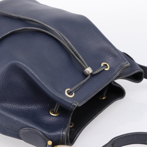 Christian Dior Purse Shoulder Bag Leather Navy Gold Tone Auth ti3995