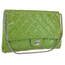 CHANEL Matelasse Shoulder Bag Patent Green Silver CC Auth ti3998A-1