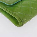 CHANEL Matelasse Shoulder Bag Patent Green Silver CC Auth ti3998A-16