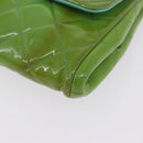 CHANEL Matelasse Shoulder Bag Patent Green Silver CC Auth ti3998A-17