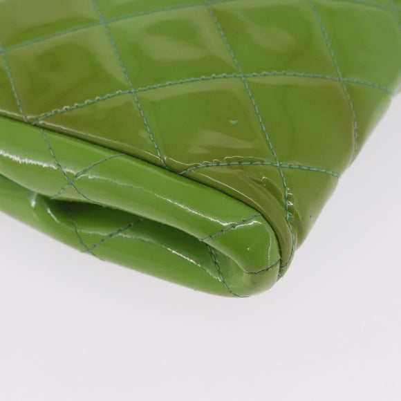 CHANEL Matelasse Shoulder Bag Patent Green Silver CC Auth ti3998A