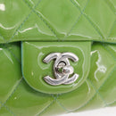 CHANEL Matelasse Shoulder Bag Patent Green Silver CC Auth ti3998A-20