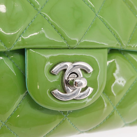 CHANEL Matelasse Shoulder Bag Patent Green Silver CC Auth ti3998A