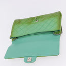 CHANEL Matelasse Shoulder Bag Patent Green Silver CC Auth ti3998A-21