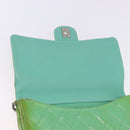CHANEL Matelasse Shoulder Bag Patent Green Silver CC Auth ti3998A-22